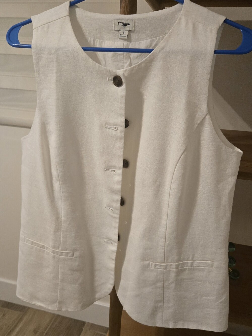 J. Crew White Sleeveless Button-Front Linen Vest